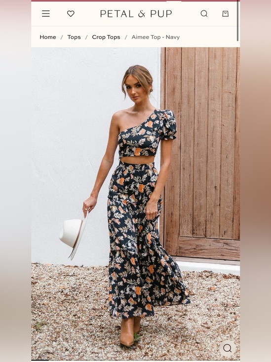 Petal & Pup Dresses & Skirts - Petal & Pup Aimee Top and Deaville Skirt Navy Floral One-Shoulder Maxi Two-Piece